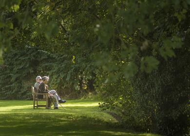 River walk at Arrow Bank, relaxing on the a bench photo