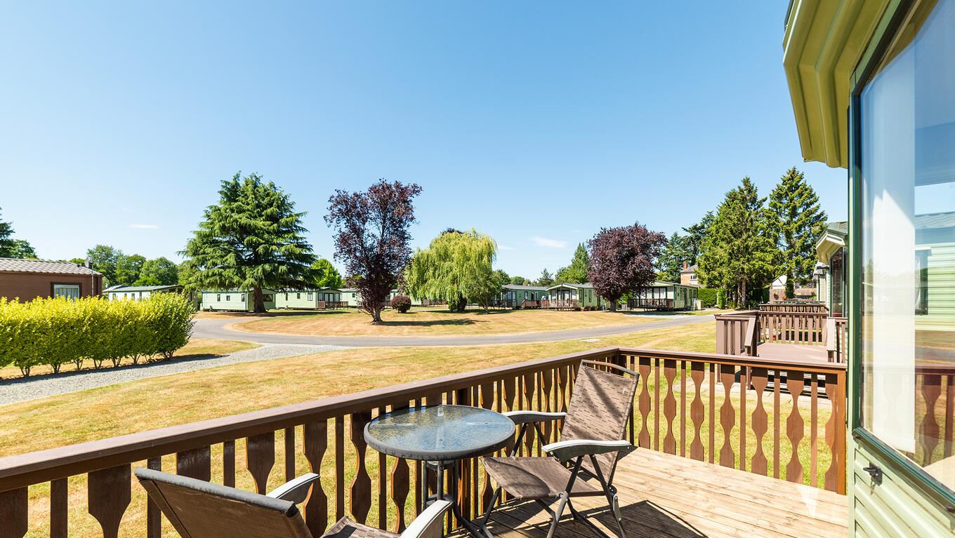 Willerby New Hampton holiday home for sale on 5 star caravan park. View from plot.