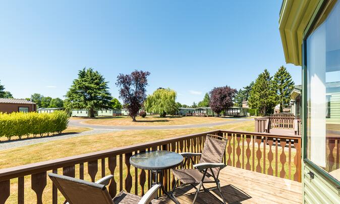 Willerby New Hampton holiday home for sale on 5 star caravan park. View from plot.